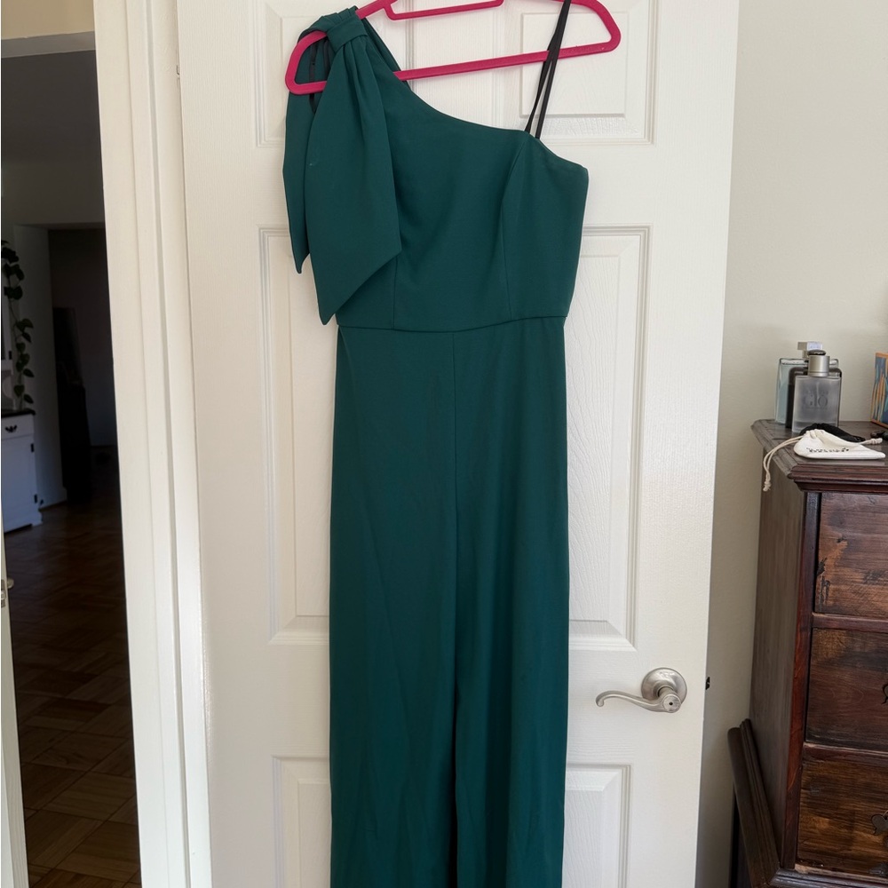 BHLDN jumpsuit - dark green/turquoise. One shoulder.